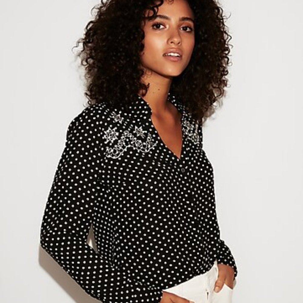 Express Portofino Black with White Polka Dots Blouse